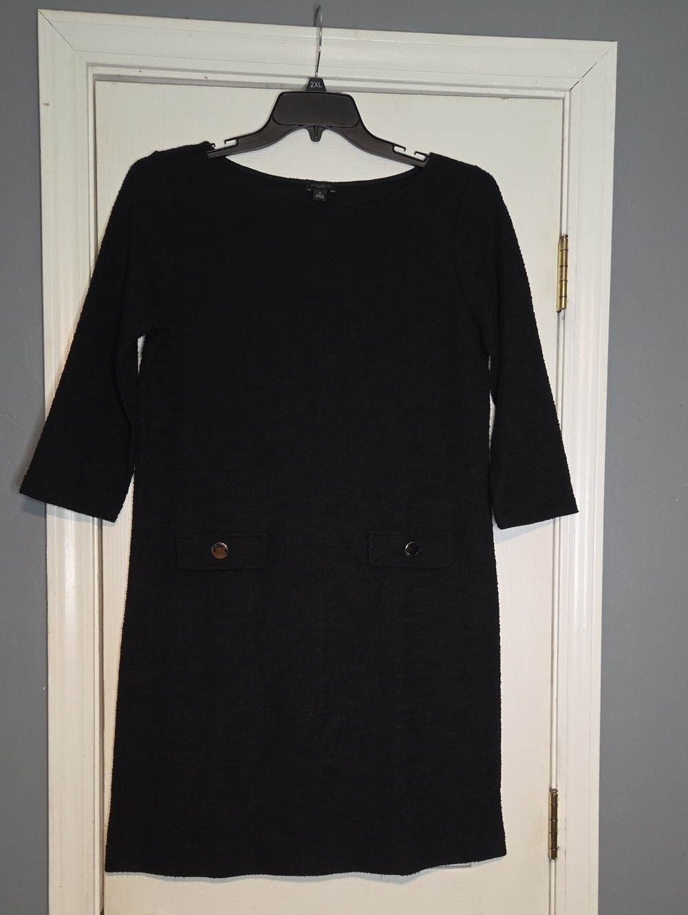Ann Taylor Factory Black Midi Shift Dress with Pocket Detail
